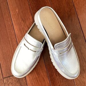 Vionic Silver Metallic Leather Penny Mules